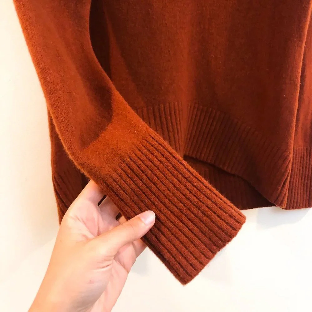 JOSEPH 100% Wool Tight Knit Turtleneck Orange Designer Pullover Sweater Medium - Picture 4 of 11